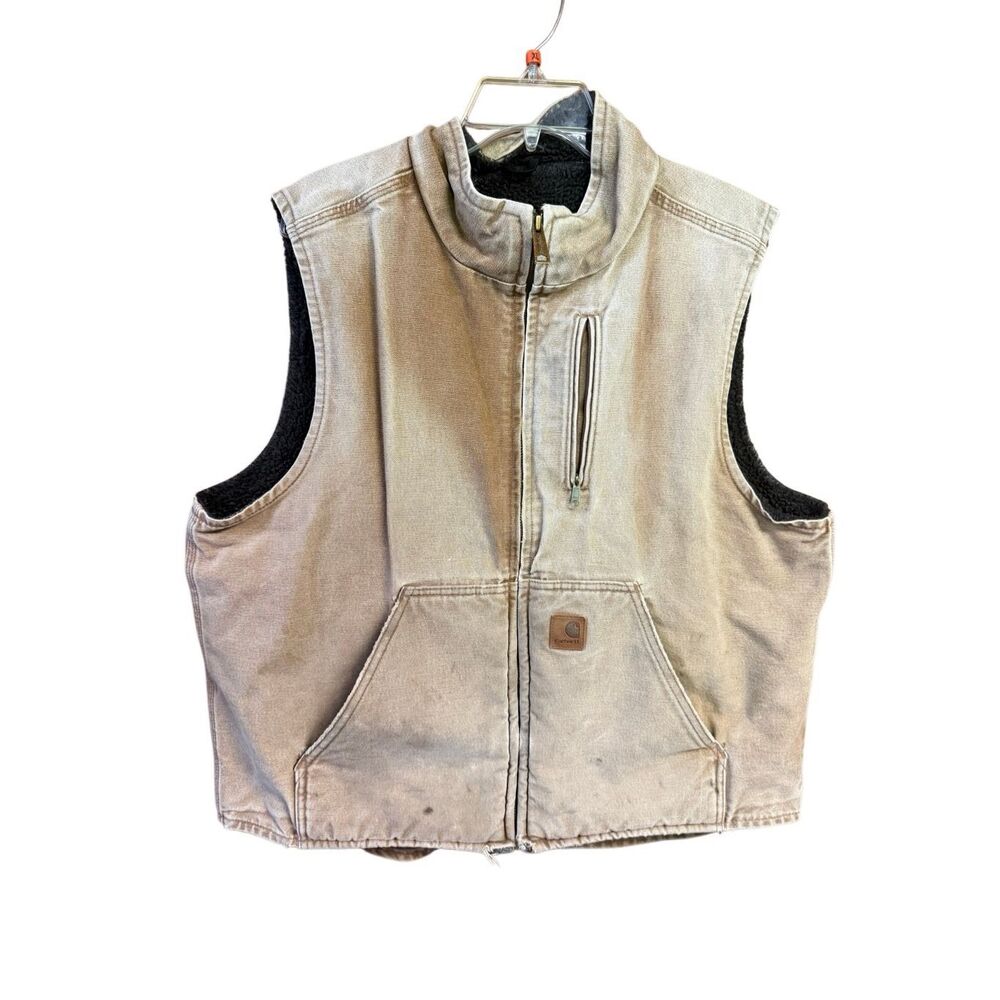 vintage Carhartt V33 sandstone mock neck sherpa-lined vest tan/ beige Sz L